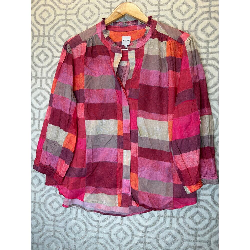 NIC + ZOE Women’s XXL Sunset Plaid Girlfriend Button Up Cotton Shirt Top